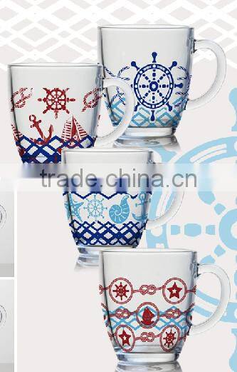 7oz 8oz 9oz 12oz sea ship serise color pinting water glass mug dinking glass cup set