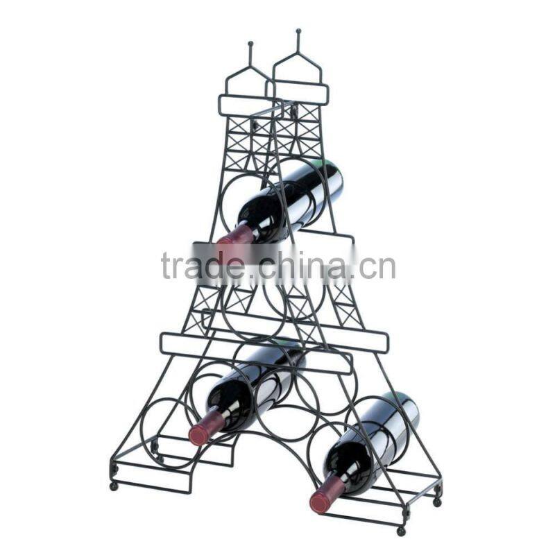 Hot selling black iron metal 6 bottles Decor Eiffel Tower wine rack