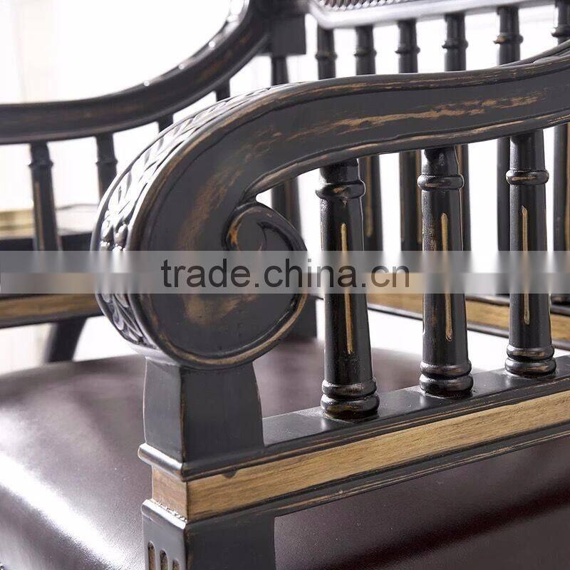 Classic Elegant Regina British Style Square Back Carving Leather Armchair with Distressed Brown Painting BF12-03294a