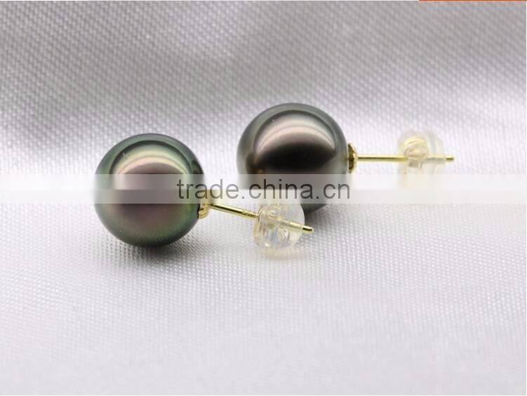 15-16mm Peacock Tahitian Pearl Earring Jewellery With 18K Yellow Gold
