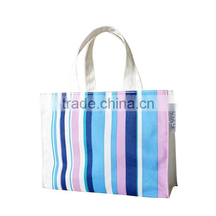 OEM Cheap Nylon Full Printing Women Stripe Small Size Hand Bag,Women Outdoor Tote Shopping Bag