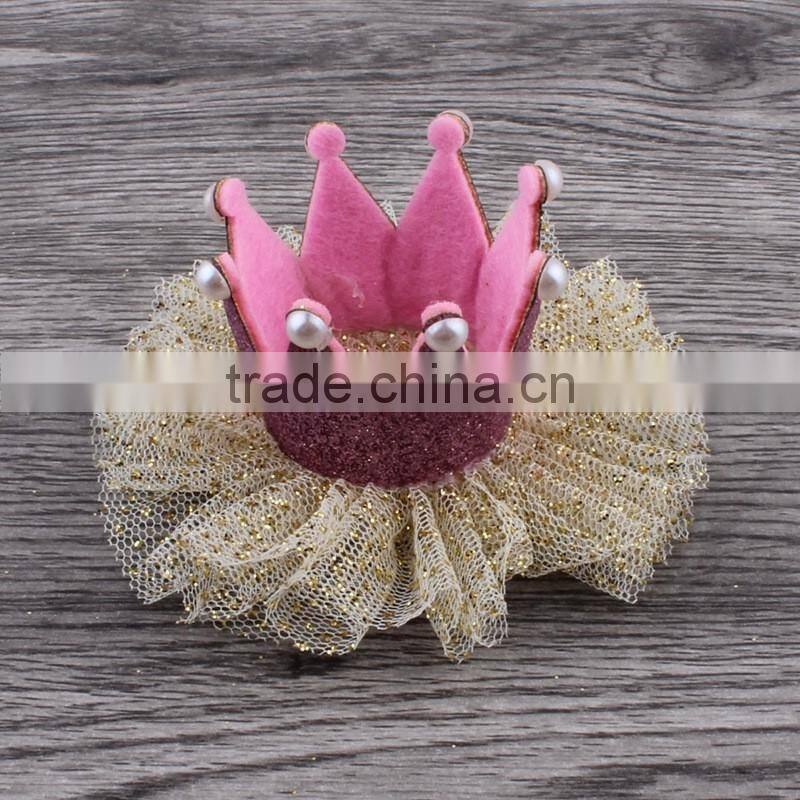 fabric lace flower crown with glitter clip for kids hair accessories