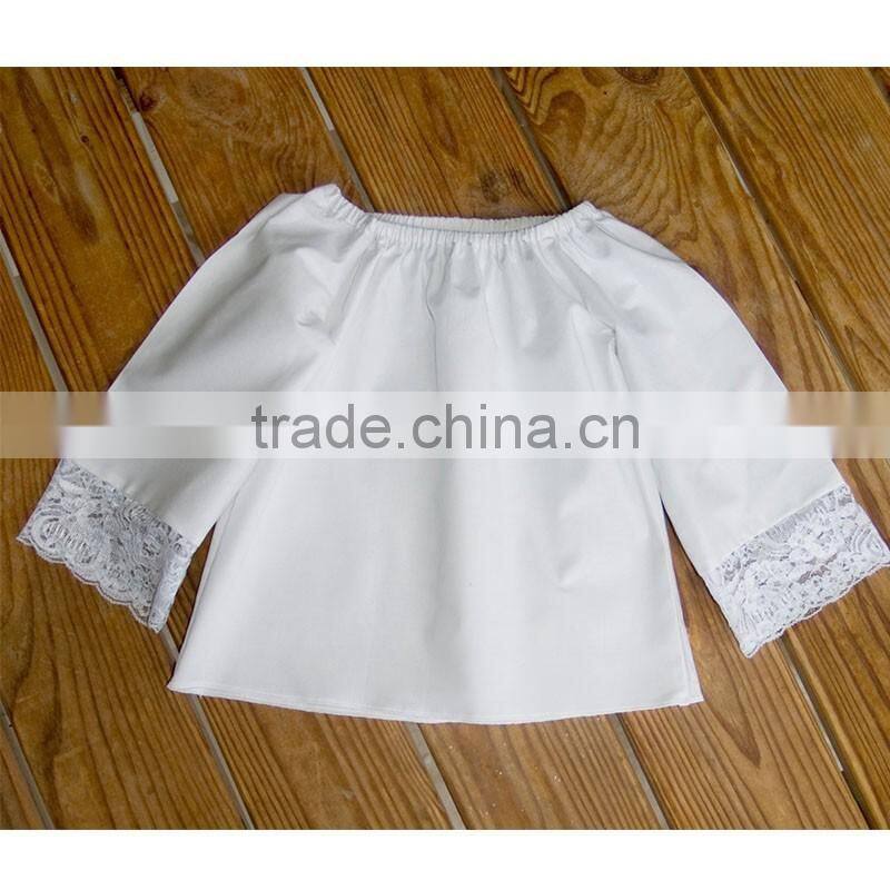 Long Bell Shaped Sleeves Girls Peasant Blouse Photos Lace Detail White Peasant Top HSB9402