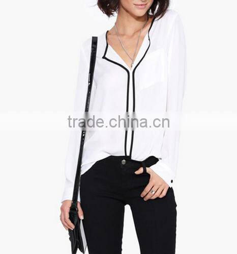 OEM Ladies Long Sleeve White Chiffon Blouse