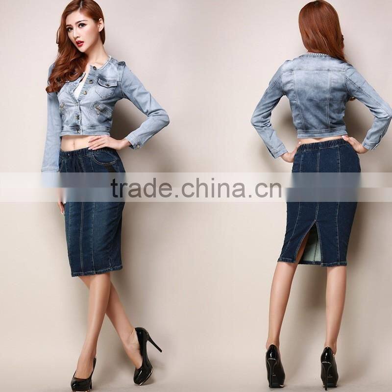 2016 Fashion wholesale long denim skirts, sexy midi pencil skirt jeans for women