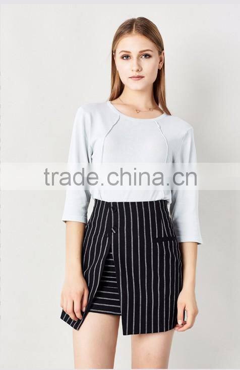 Split design slim fit stripe pattern ladies formal office skirt wear women pictures of a-line skirt
