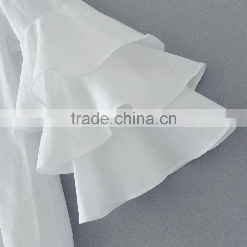 Women latest designs breathable plain white linen blouse