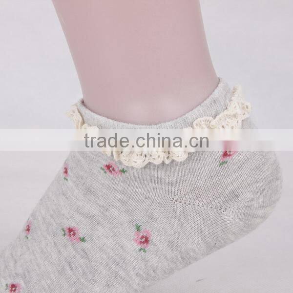 2014 custom wholesale colorful flower weave comfortable ladies cotton boat socks