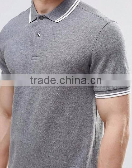 OEM wholesale men grey 100% cotton pique plain slim fit polo shirt