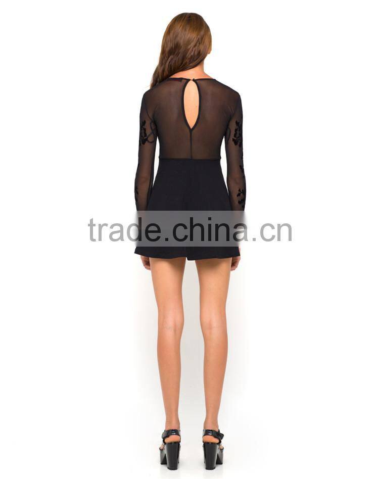 OEM fashion woman long sleeve black sexy open breast dress