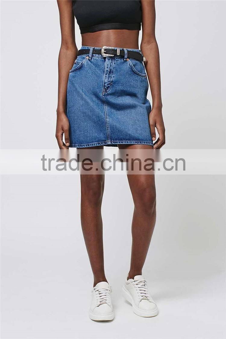 2016 Brand Design Women Denim Mini Skirts A Line Above Knee Blue Cheerleader Skirts