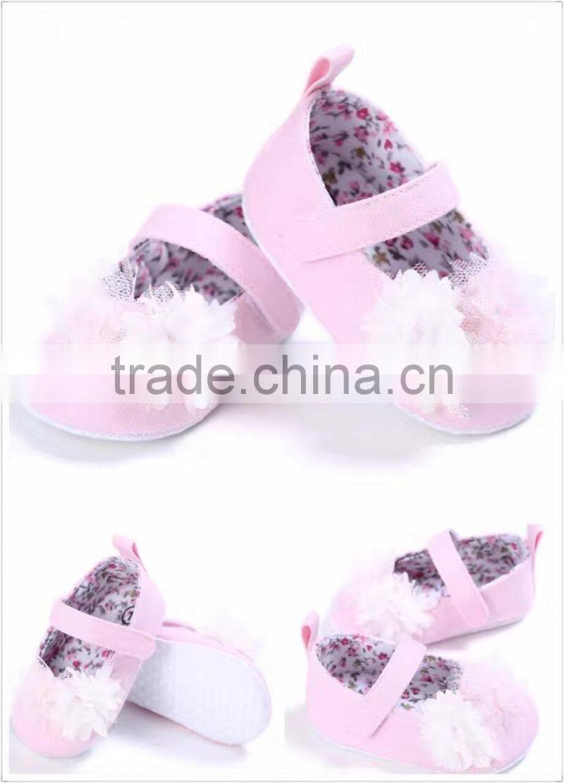 2017 denim applique gauze flower shoes for little infant 3-12M
