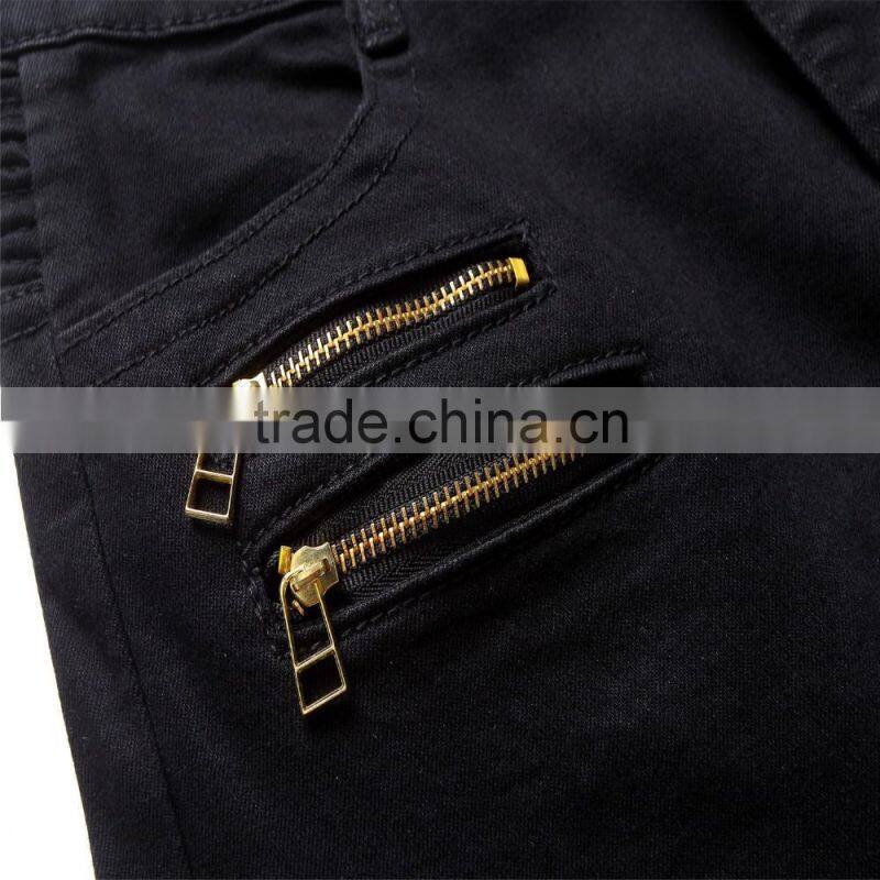 2016 Hot men's fashion men's jeans brand cyclists hole zipper jeans personality male personality beggar pants
