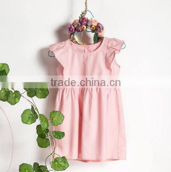 Summer Blue Flower Printed Dress Buttons Design Kids Clothes With Headband