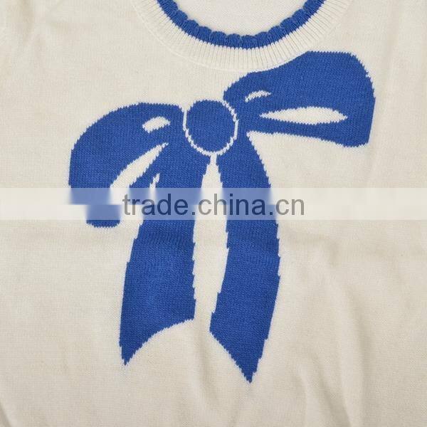 Jacquard bowknot infant knitwear sweater scallop trim baby girl pullover sweater