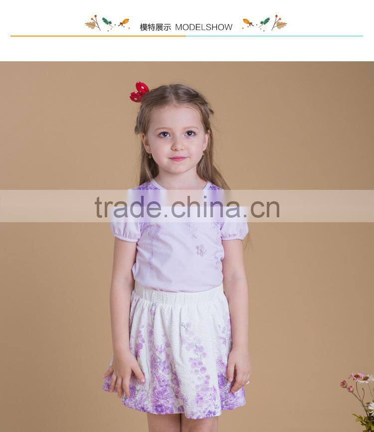 Summer Girls Cotton T Shirt Lavender Color With Embroidery Flowers
