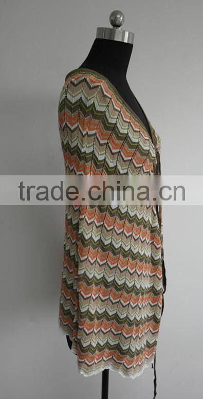 Fashion ladies stripe knitted 12gg poncho sweater