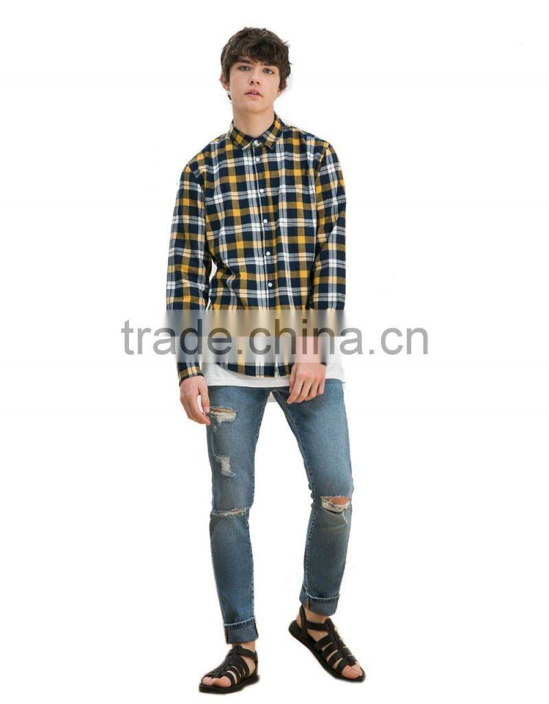 Wholesale fashion long sleeve mens custom plaid shirts