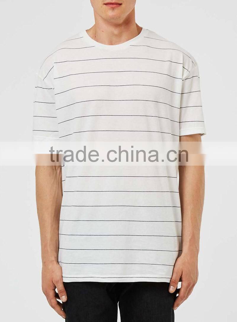 Custom mens white off black stripes t shirts 100% cotton summer wear t-shirts for man