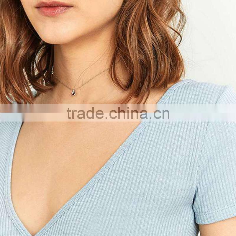 2017 ladies ribbed deep v-neck short sleeves ballet wrap crop cami tops
