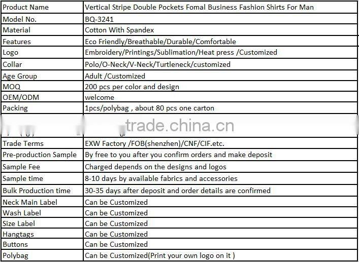 Vertical Stripe Double Pockets Fomal Business Fashion Shirts For Man