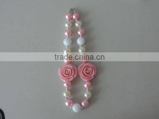 Wholesale Baby Girl Necklace Pink White Pearl Necklace Boutique Holiday Necklace