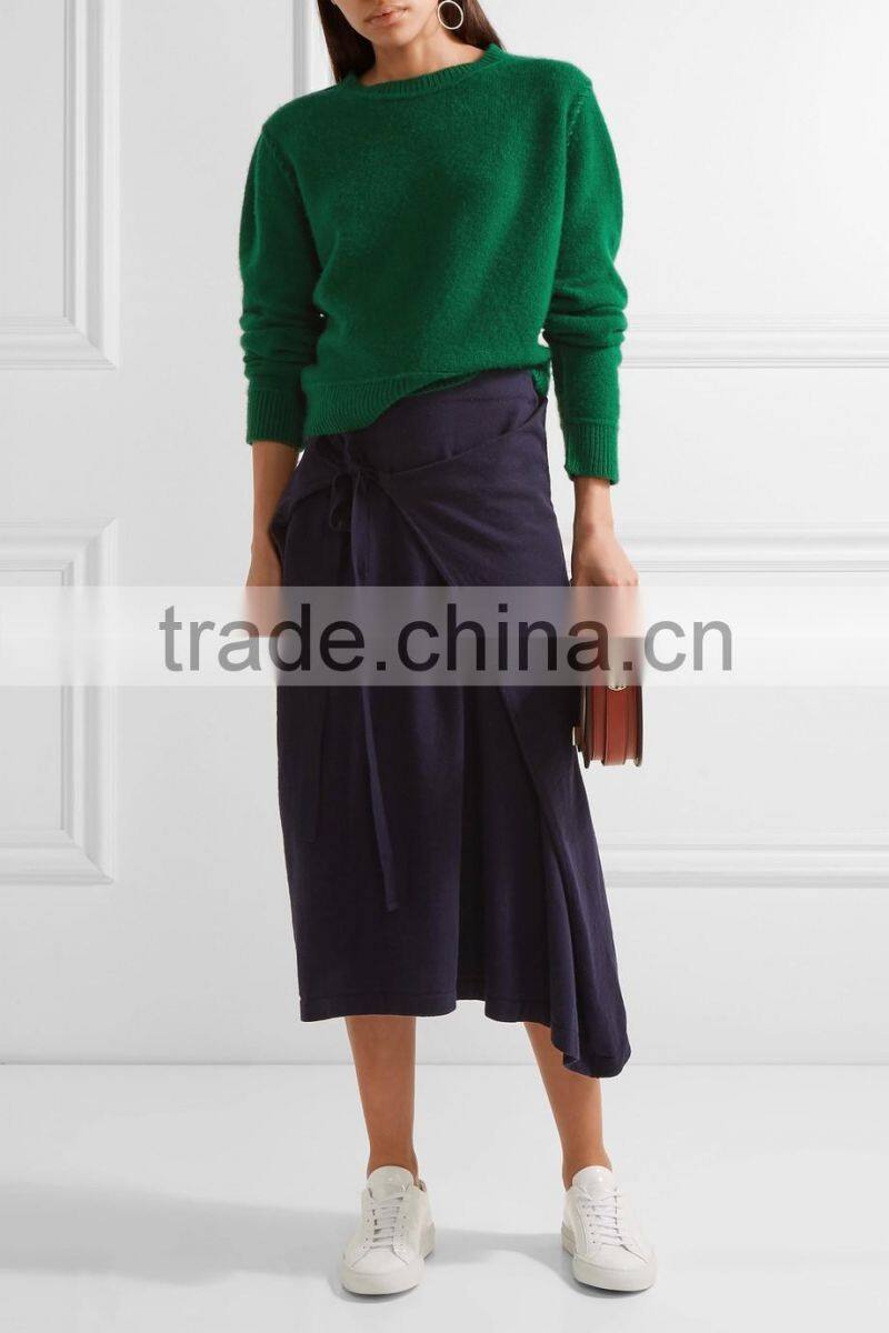 Slips On Wholesale High Quality Cropped Cashmere Sweater of Green Color