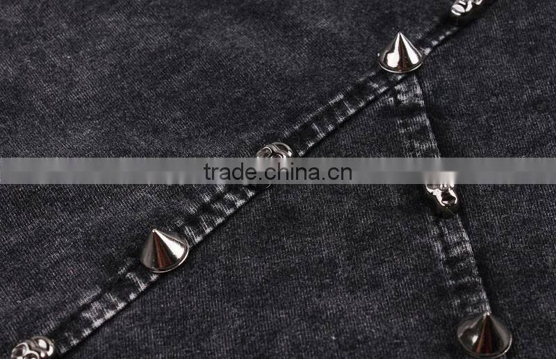 Women's hollowed-out short sleeve washed vintage 100% cotton t shirt with rivets