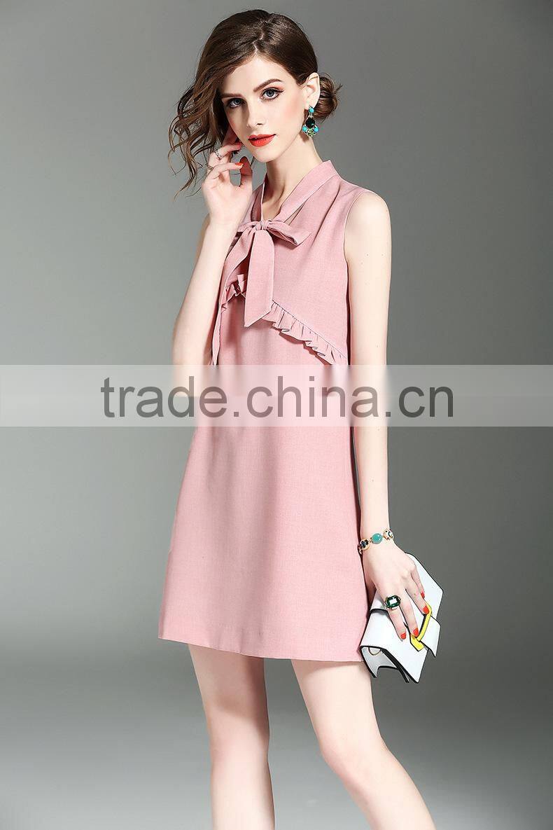 Dresses 2017 summer high grade V-neck slim sleeveless elegant lotus leaf swing design daily dress for women