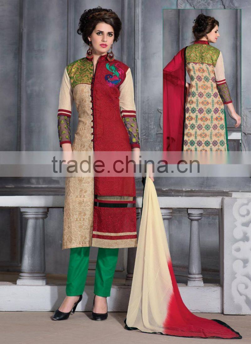 Brown and Green color with embroidery work Blooming Grace Designer Semi Stitch Salwa Kameez