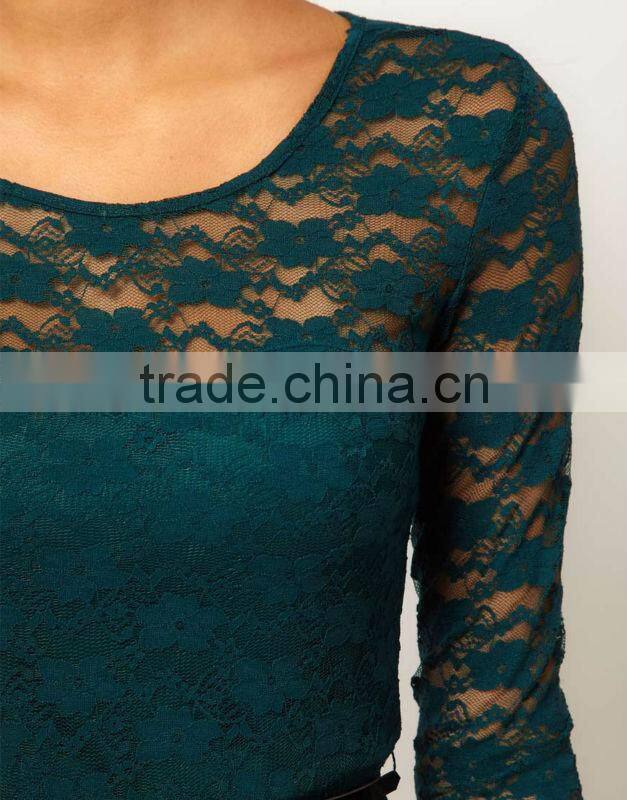 Skater Dress In Lace With 3/4 Sleeve