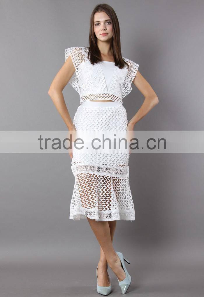 2016 Guangzhou Shandao New Design Summer Hot Selling Women Party Wear Black Slim Fit Lace Long Skirt Models