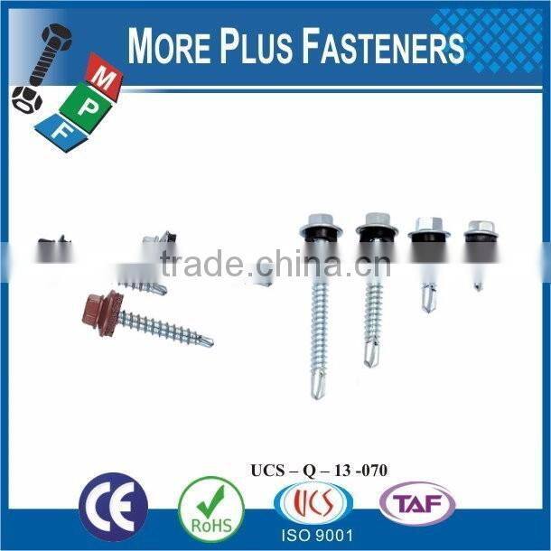 Taiwan #12-14 x 1" Indent Hex Unslotted Hex Washer Head Epoxy #3 410 Stainless Steel Bonded Sealing Washer Self-Drilling Screw