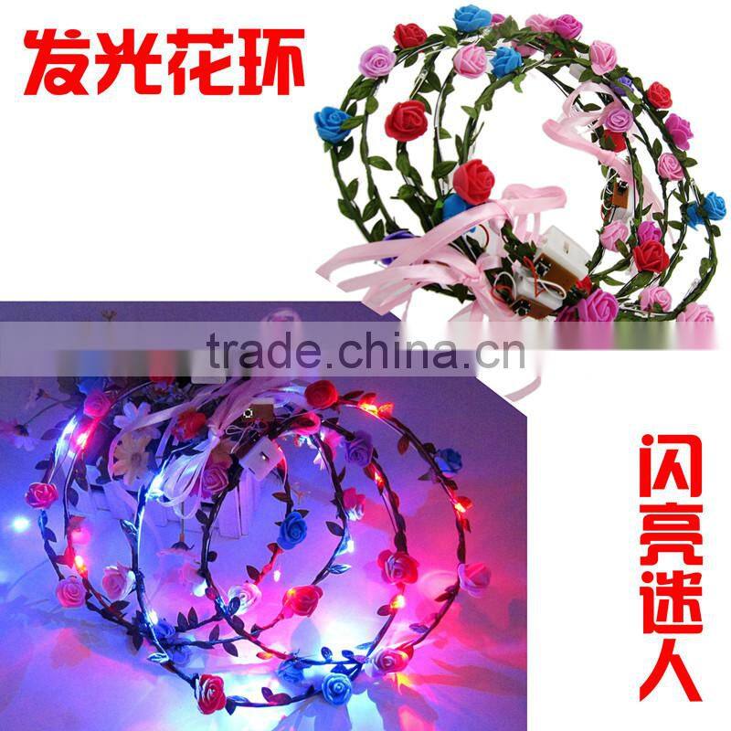 New Products Artificial Flower Head Band LED Light Rose Flower Wreath