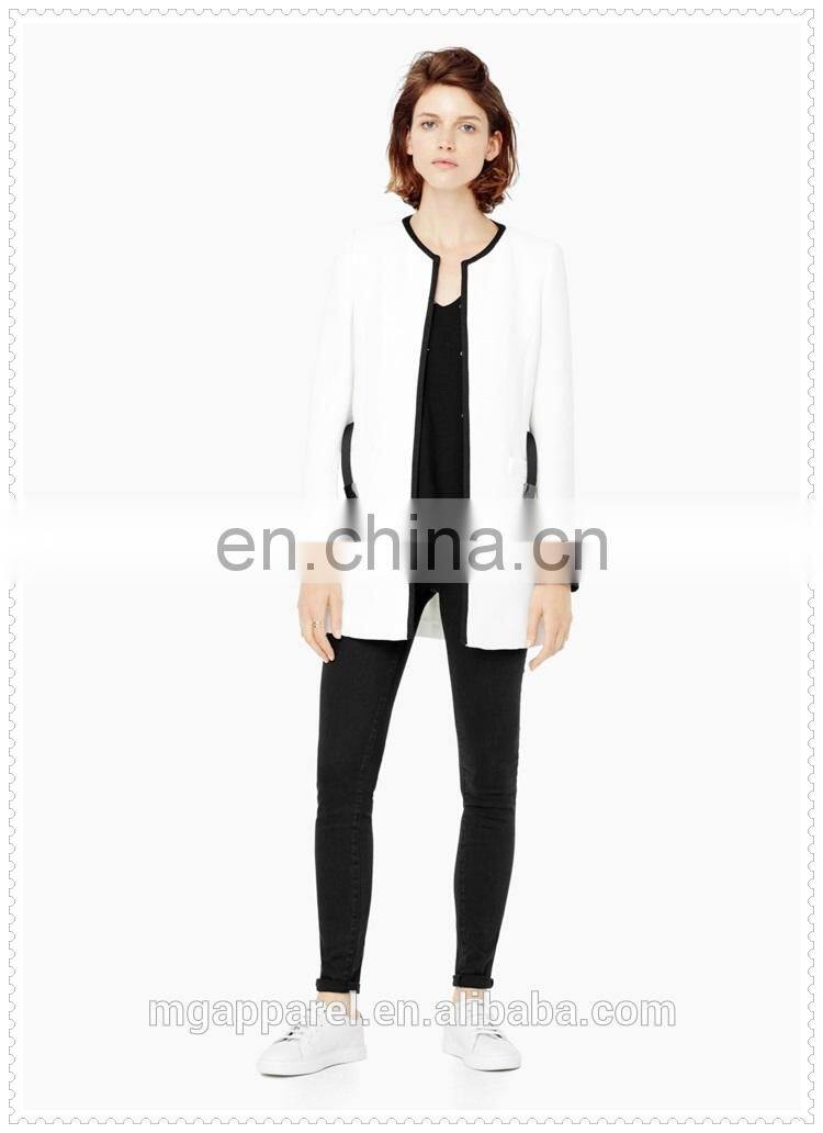 wholesale OEM fashion winter coat textured cotton-blend round neck white women's coat