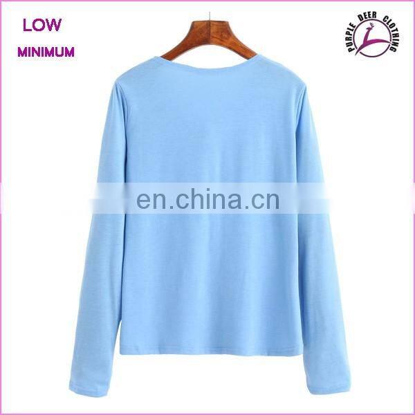 Women blank cotton v neck long sleeve t shirt wholesale tshirts