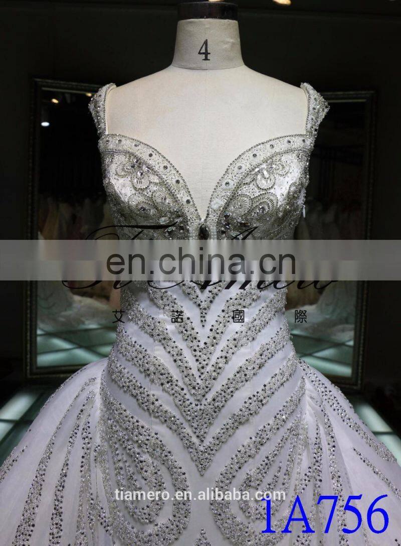 1A756 Princess Heavy Beading Luxury Shining Wedding Gown Evening Dress 2016