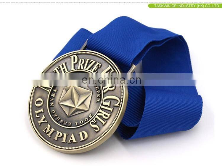 Antique gold plated free design custom sport medals with ribbon