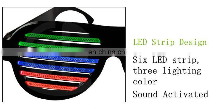 Plastic Light Up Sound sensitive glasses with custom color