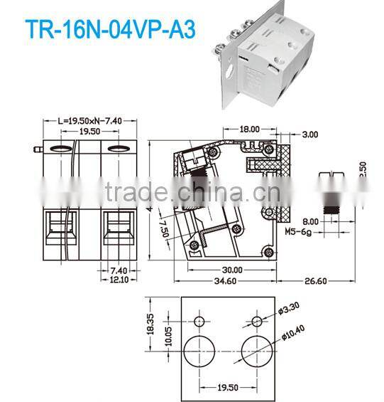 600V 85A Pitch 19.50mm High Current terminal Block Feed Through Terminal