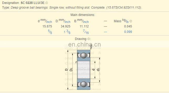 SC 0228 LLU/3E Deep groove ball bearing SC0228