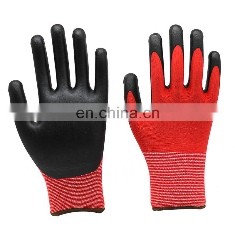 Excellent Dexterity Nitrile Micro-Foam Palm Coated Seamless Knit Gloves With 13G Red Polyester Shell Safety Nitrile Work Gloves