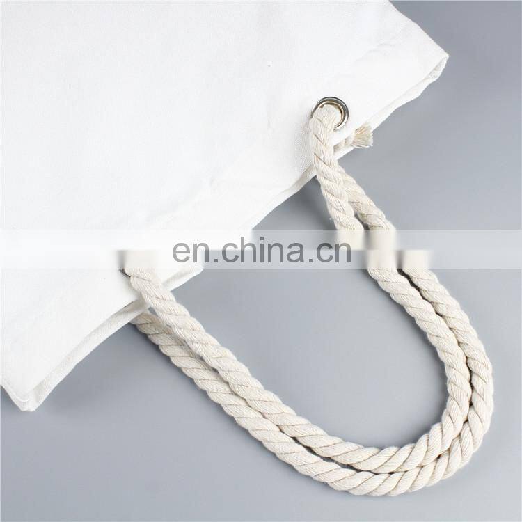 Cotton Bag with Zipper Womens Canvas Rope Handle Shoulder Bag