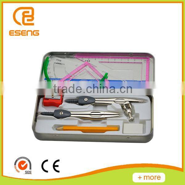 School Metal box with math geometry set