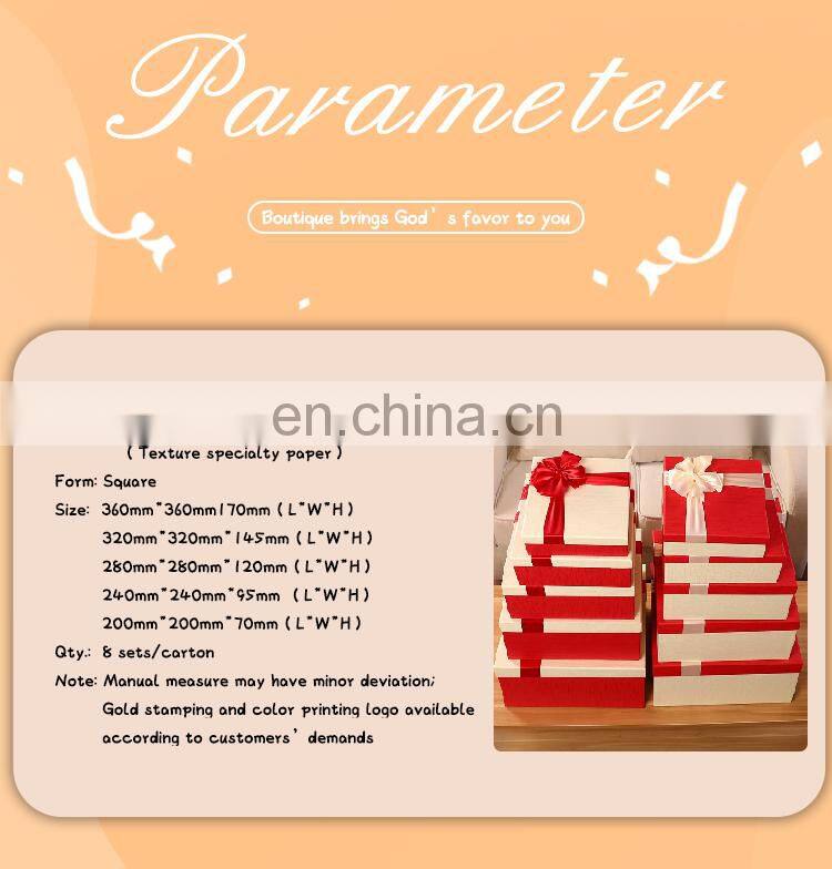 Factory Outlet Popular Design Custom romantic party wedding lovely birthday luxury packing paper gift boxes with red bow