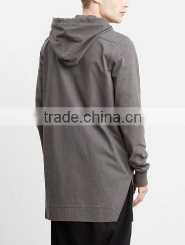 Fashion Casual Wholesale Dark Grey Mens Long Cut Hoodies