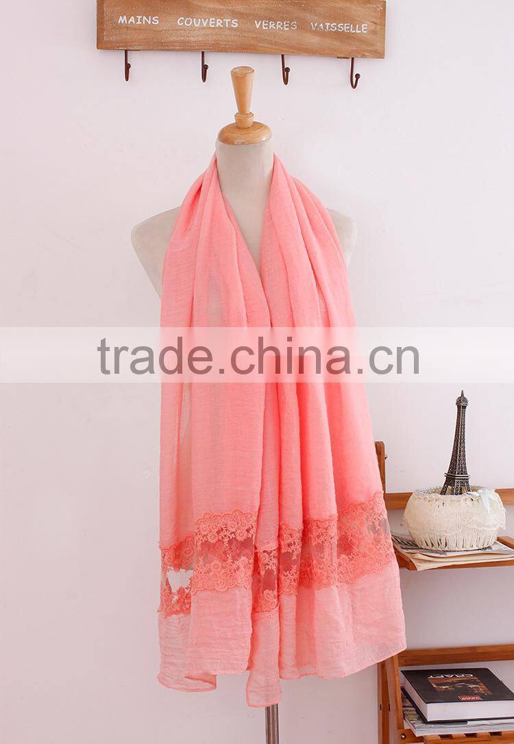 Wholesale New Plain Cotton Muslim Women Fashion Scarf Lace Hijab