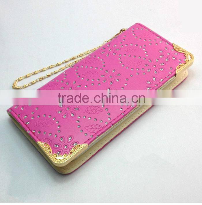 New eco-friendly pu diamond wallet ladies long style clutch purse