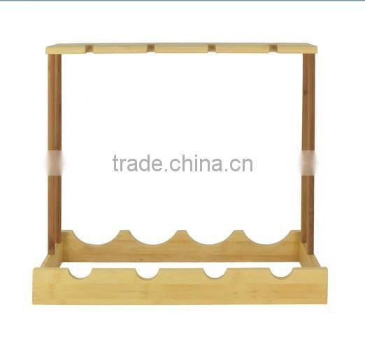 Natural Bamboo Wine Bottle and Glass Holder Kitchen Stemware