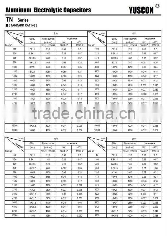 6.8-18000uF aluminum electrolytic capacitor